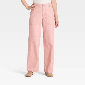Mid-Rise Straight Leg Cargo Pants - Pink